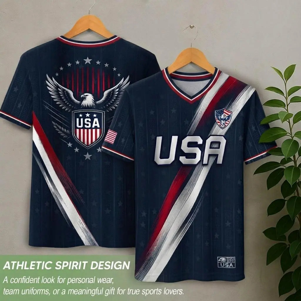 2026 America Soccer Jersey for Men – USA Football Fan Shirt, Quick-Drying V-Neck Casual Sportswear