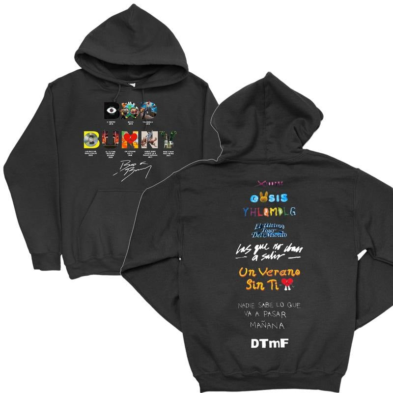 Bad Bunny Words Album 2-Sides Hoodie – Fan-Favorite Pullover, Unisex Hip-Hop Streetwear