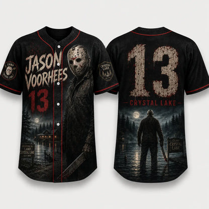 Horror Slasher Baseball Jersey – Gothic Halloween Button Front Shirt & Dark Character Graphic Top