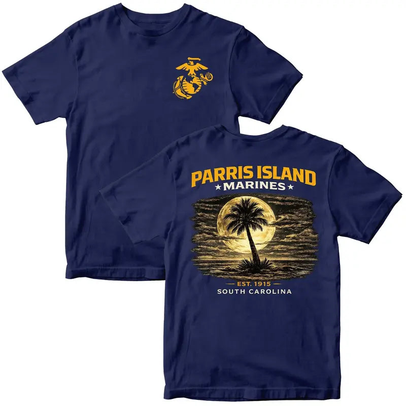 Parris Island Marines T-Shirt – Official USMC Recruit Depot Pride Tee, Remastered Heavy Cotton South Carolina Training Top, Soft Lived-In Military Heritage Shirt, Made in USA