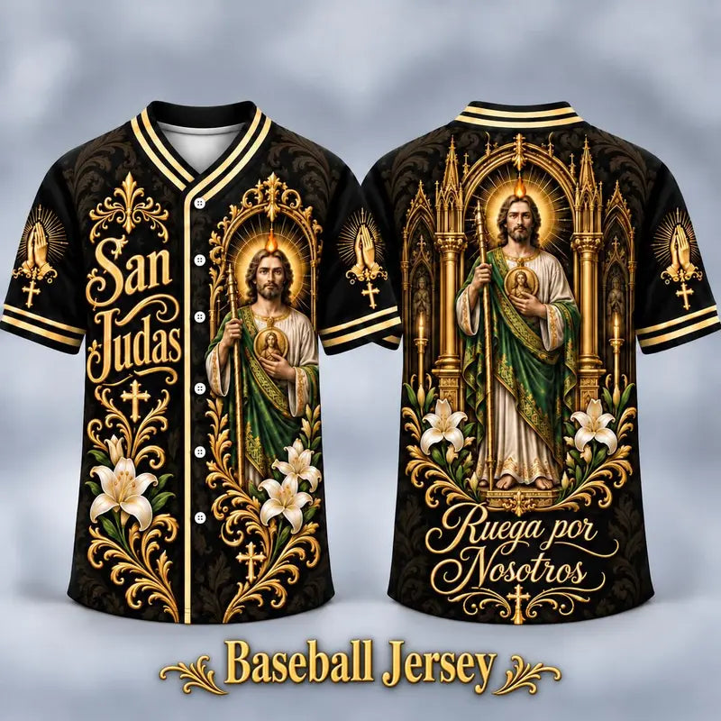 (Pre Order) San Judas Tadeo V-Neck T-Shirt & Baseball Jersey – Religious St. Jude Thaddeus Faith Shirt