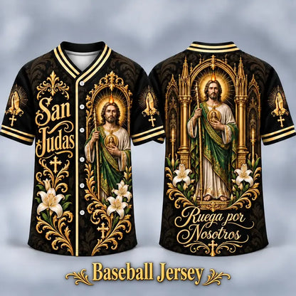 (Pre Order) San Judas Tadeo V-Neck T-Shirt & Baseball Jersey – Religious St. Jude Thaddeus Faith Shirt