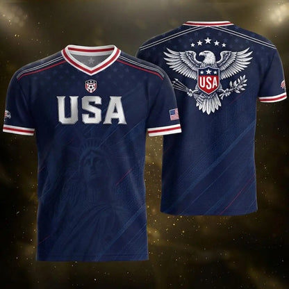 2026 America Soccer Jersey for Men – USA Football Fan Shirt, Quick-Drying V-Neck Casual Sportswear
