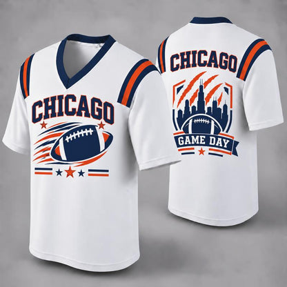 32 Team Styles Available, Unisex American Football Fan Jersey, White V-Neck Mesh Game Day Shirt