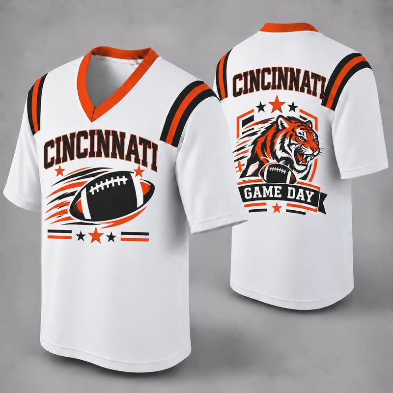 32 Team Styles Available, Unisex American Football Fan Jersey, White V-Neck Mesh Game Day Shirt