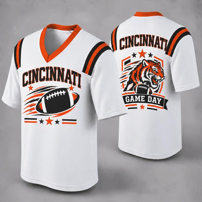 32 Team Styles Available, Unisex American Football Fan Jersey, White V-Neck Mesh Game Day Shirt