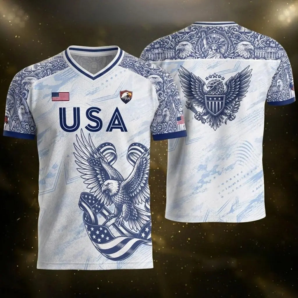 2026 America Soccer Jersey for Men – USA Football Fan Shirt, Quick-Drying V-Neck Casual Sportswear