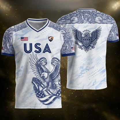 2026 America Soccer Jersey for Men – USA Football Fan Shirt, Quick-Drying V-Neck Casual Sportswear