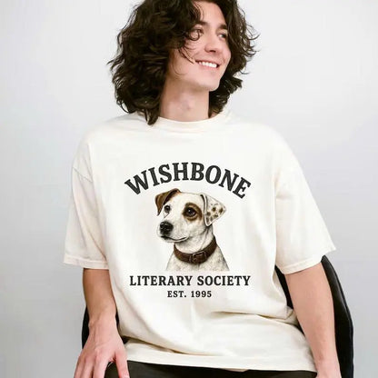 Comfort Colors® "Literary Society" Wishbone Dog T-Shirt – Retro Nostalgic 90s Childhood Bookworm Graphic Tee, Vintage Aesthetic Reader Gift Top