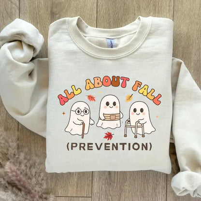 All About Fall Prevention Ghost Sweatshirt | Funny Nurse & PT Halloween Crewneck