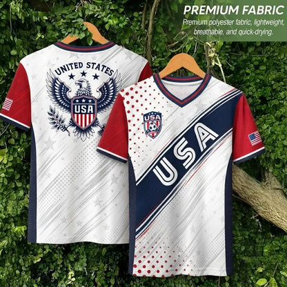 2026 America Soccer Jersey for Men – USA Football Fan Shirt, Quick-Drying V-Neck Casual Sportswear