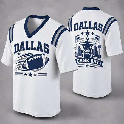 32 Team Styles Available, Unisex American Football Fan Jersey, White V-Neck Mesh Game Day Shirt