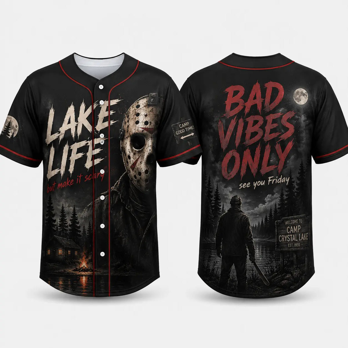 Unisex Horror Graphic Print Baseball Jersey – Slasher Theme Button-Up & Spooky Party Wear