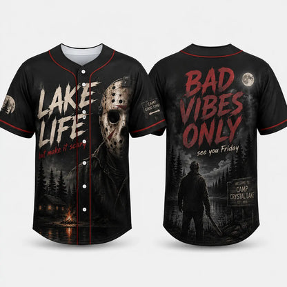 Unisex Horror Graphic Print Baseball Jersey – Slasher Theme Button-Up & Spooky Party Wear