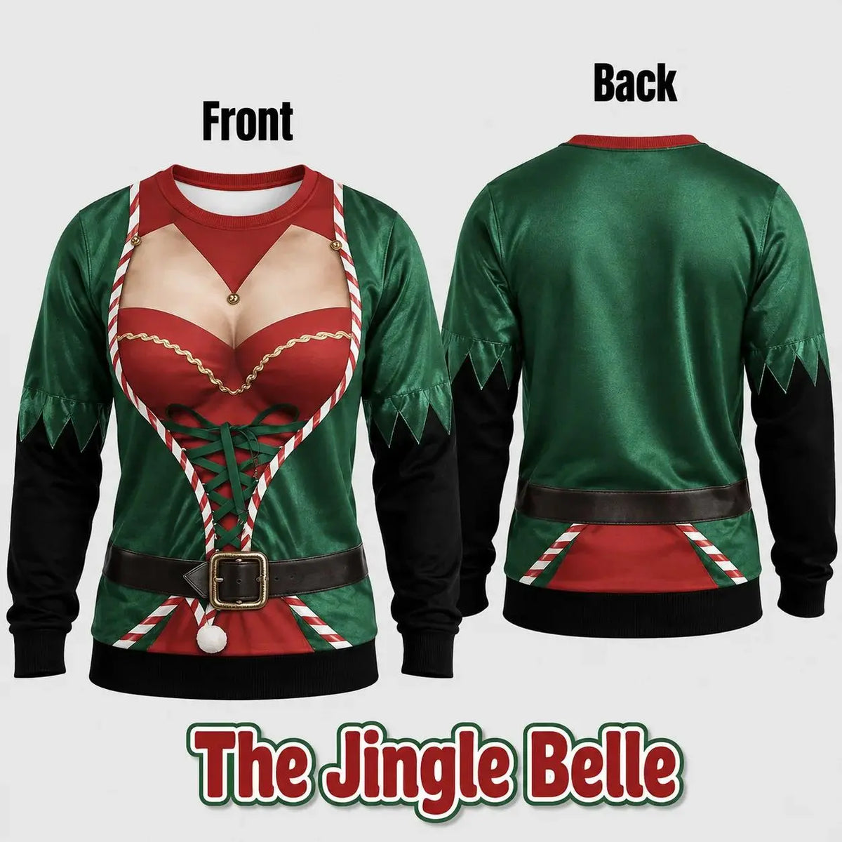 Cheeky Santa Ugly Christmas Sweatshirt, Funny Costume Illusion Crewneck Pullover with Elf and Reindeer Print Knitted Sweater