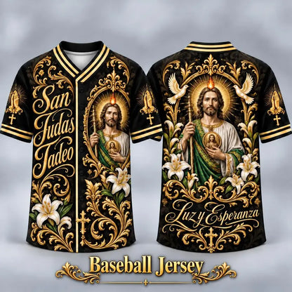 (Pre Order) San Judas Tadeo V-Neck T-Shirt & Baseball Jersey – Religious St. Jude Thaddeus Faith Shirt
