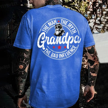 "The Man The Myth Grandpa The Bad Influence" T-Shirt – Funny Monkey Graphic Tee
