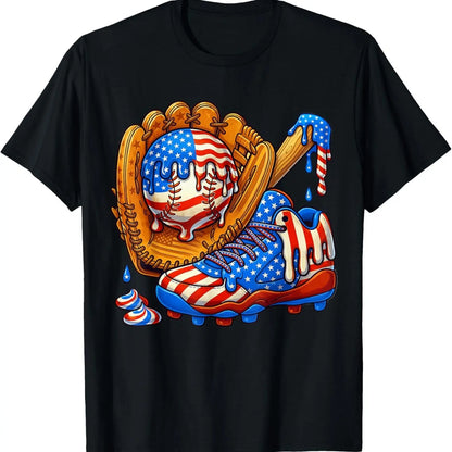 Baseball Drip Patriotic Ice Cream US Flag T-Shirt – Funny 4th of July Sports Graphic Tee