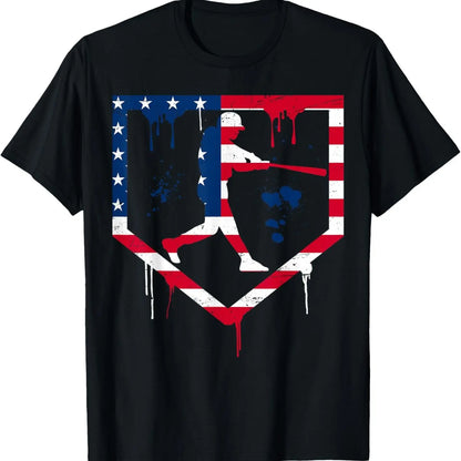 Baseball Drip Patriotic Ice Cream US Flag T-Shirt – Funny 4th of July Sports Graphic Tee