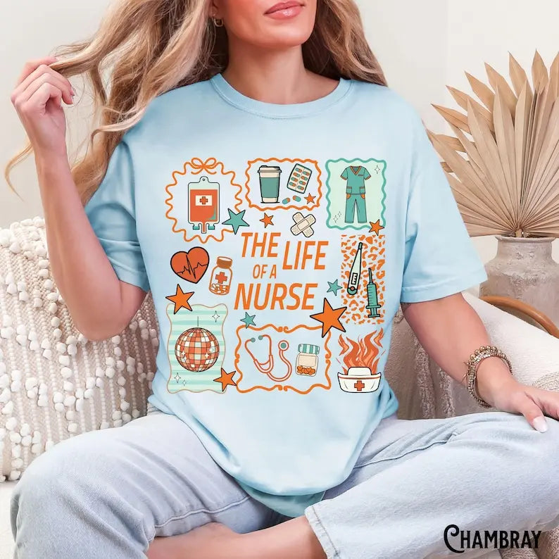 Comfort Colors® 'The Life of a Nurse' T-Shirt – Nursing Doodle Tee, RN Appreciation Gift, Funny Music Lover Shirt