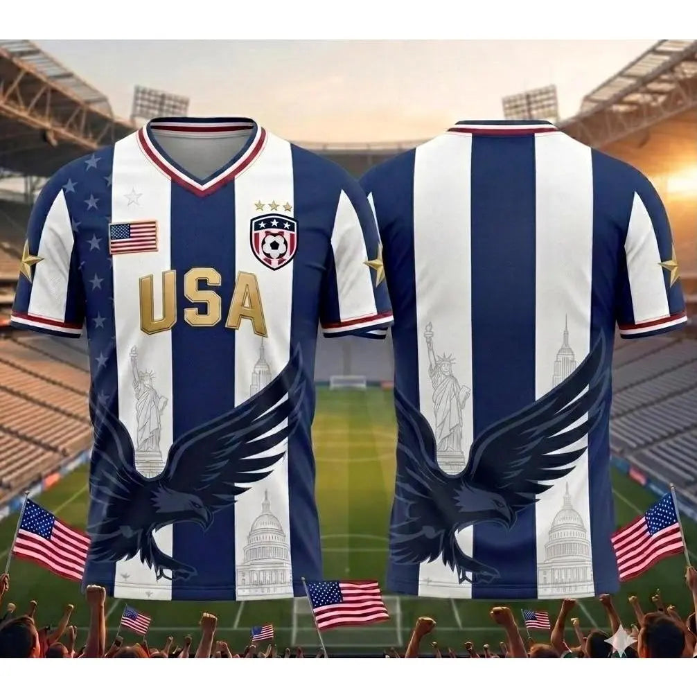 2026 America Soccer Jersey for Men – USA Football Fan Shirt, Quick-Drying V-Neck Casual Sportswear
