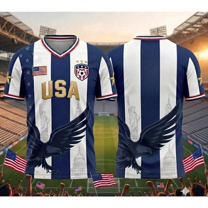 2026 America Soccer Jersey for Men – USA Football Fan Shirt, Quick-Drying V-Neck Casual Sportswear