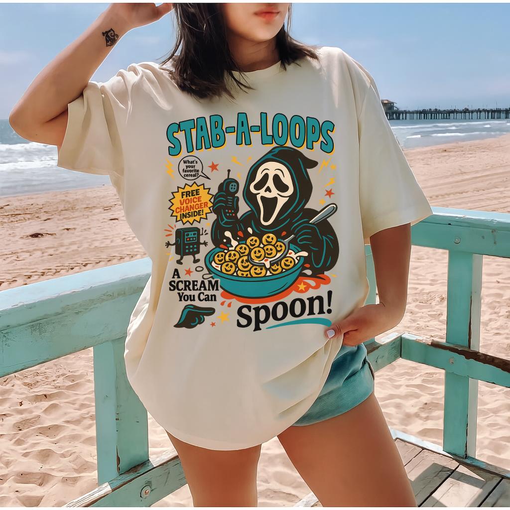 Spooky Horror Cereal Tee - Funny Halloween Killer Breakfast Shirt, Creepy Cereal Box Graphic