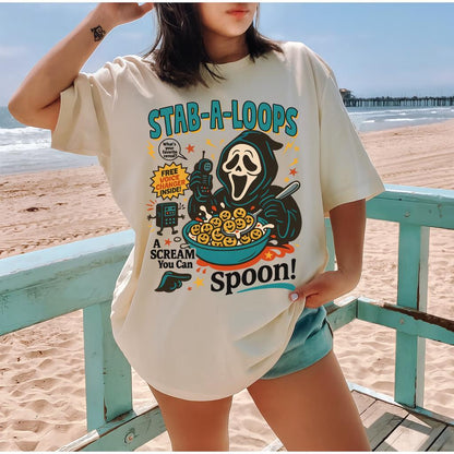 Spooky Horror Cereal Tee - Funny Halloween Killer Breakfast Shirt, Creepy Cereal Box Graphic