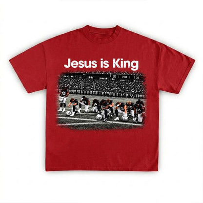 Vintage Jesus Is King Football Shirt – Retro Praying Team Graphic Unisex T-Shirt
