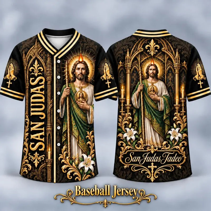 (Pre Order) San Judas Tadeo V-Neck T-Shirt & Baseball Jersey – Religious St. Jude Thaddeus Faith Shirt