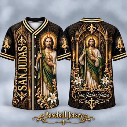 (Pre Order) San Judas Tadeo V-Neck T-Shirt & Baseball Jersey – Religious St. Jude Thaddeus Faith Shirt