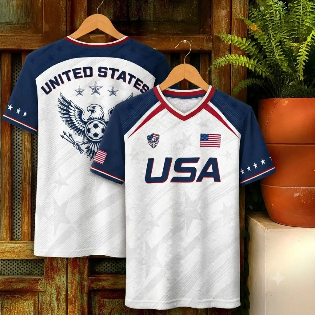 2026 America Soccer Jersey for Men – USA Football Fan Shirt, Quick-Drying V-Neck Casual Sportswear