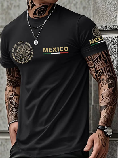 Mexican-Themed Print T-Shirt for Men – Retro Mexico Pride Graphic Tee, Bold Latino Heritage Unisex Streetwear Shirt