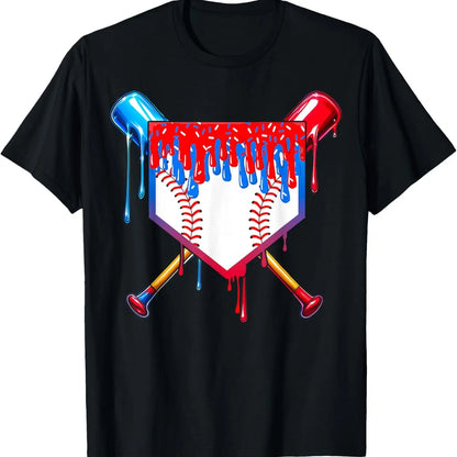 Baseball Drip Patriotic Ice Cream US Flag T-Shirt – Funny 4th of July Sports Graphic Tee