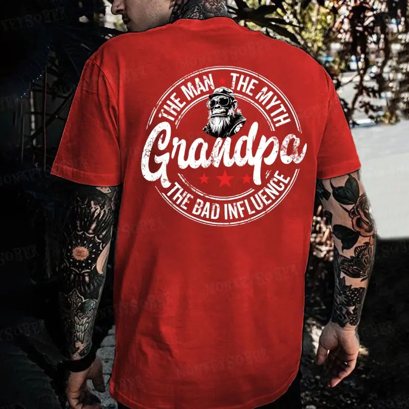 "The Man The Myth Grandpa The Bad Influence" T-Shirt – Funny Monkey Graphic Tee