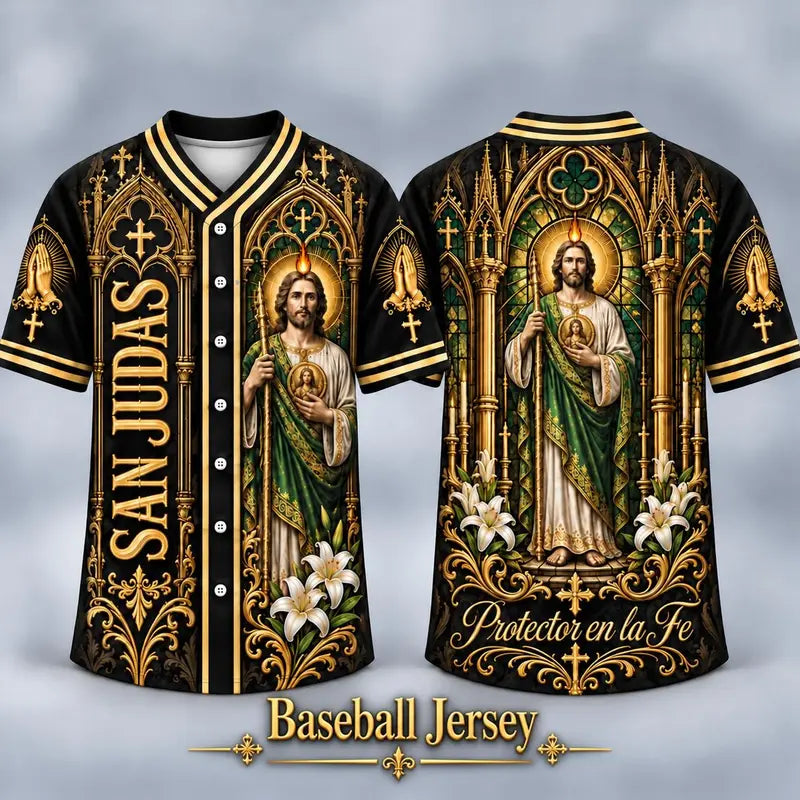 (Pre Order) San Judas Tadeo V-Neck T-Shirt & Baseball Jersey – Religious St. Jude Thaddeus Faith Shirt