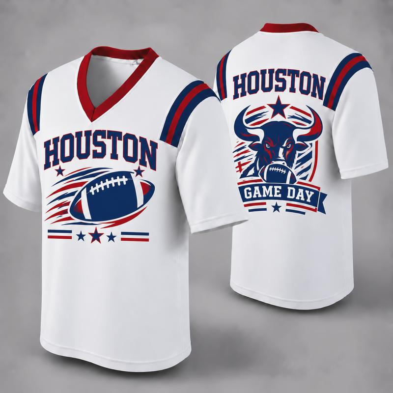 32 Team Styles Available, Unisex American Football Fan Jersey, White V-Neck Mesh Game Day Shirt