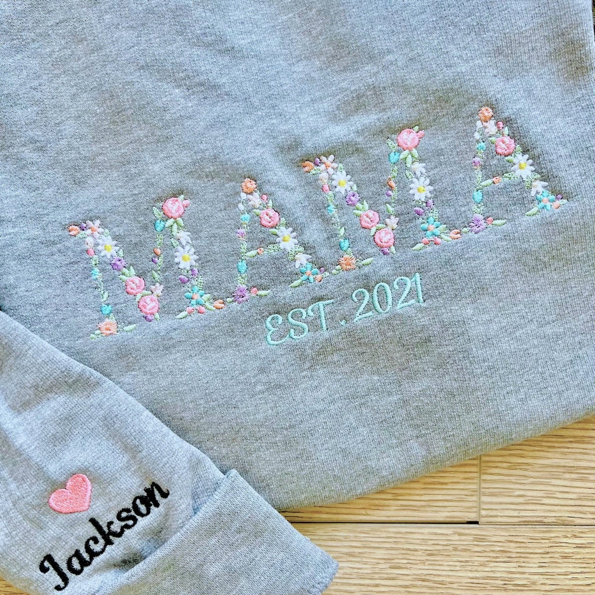 Custom Embroidered Hoodie - Embroidered Floral Letter Mama Sweatshirt, Mama Gift, Mother's Day Gift