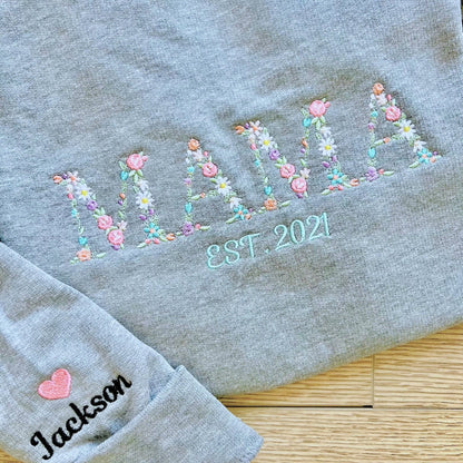 Custom Embroidered Hoodie - Embroidered Floral Letter Mama Sweatshirt, Mama Gift, Mother's Day Gift