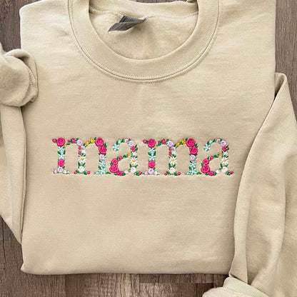 Custom Embroidered Mama Sweatshirt Hoodie with Floral Letter, Unique Gift for Mom, Mother's Day Gift