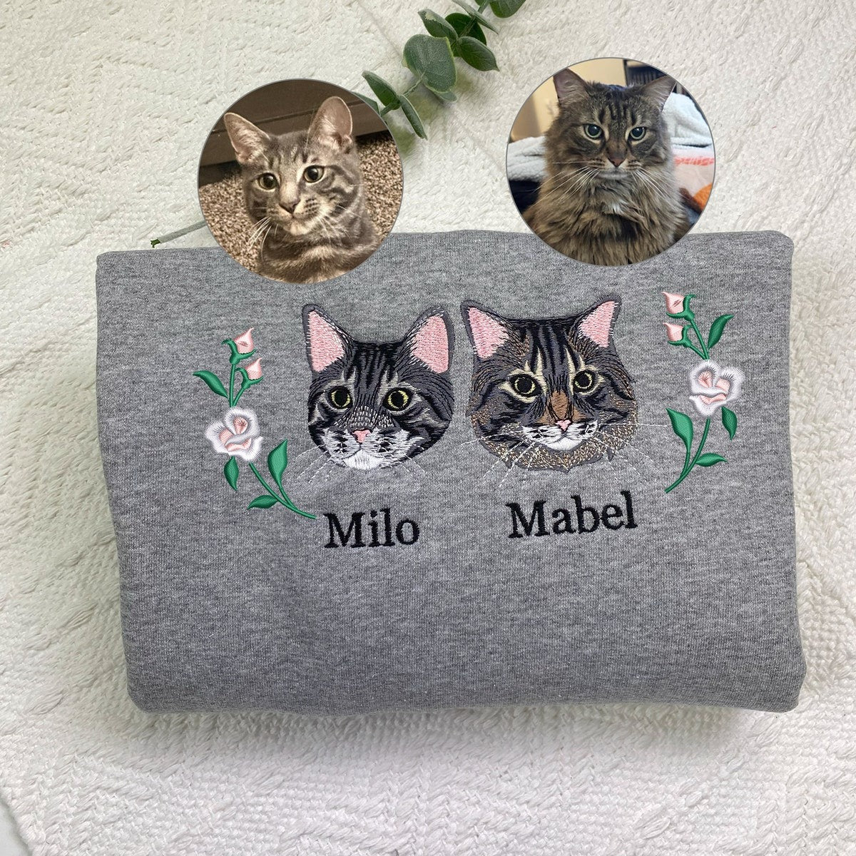 Custom Embroidered Pet Sweatshirt Using Pet Photo, Pet Face with Flowers Hoodie, Pet Lover Gift