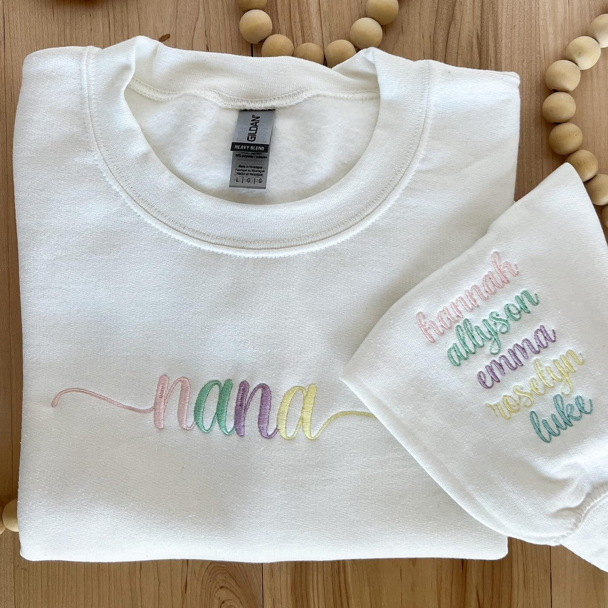 Custom Nana Embroidered Sweatshirt, Custom Grandma Embroidered Hoodie, Personalized Grandkids Names on Sleeve