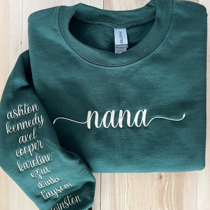 Custom Nana Embroidered Sweatshirt, Custom Grandma Embroidered Hoodie, Personalized Grandkids Names on Sleeve