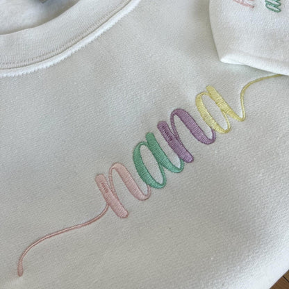 Custom Nana Embroidered Sweatshirt, Custom Grandma Embroidered Hoodie, Personalized Grandkids Names on Sleeve