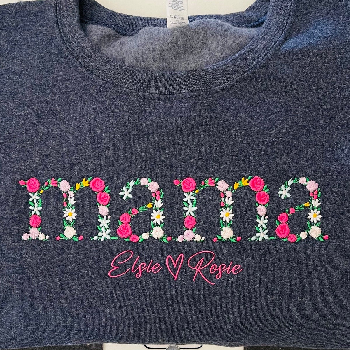 Custom Embroidered Floral Mama Sweatshirt - Hoodie with Names on The Sleeve, Mother's Day Gift Ideas