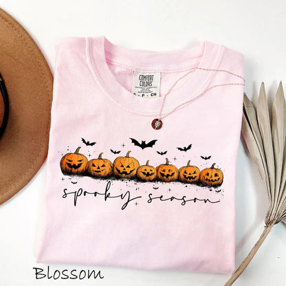 Comfort Colors® Spooky Season Pumpkins Halloween T-Shirt – Vintage Ghost, Pumpkin & Bat Graphic Tee, Stay Spooky Unisex Top