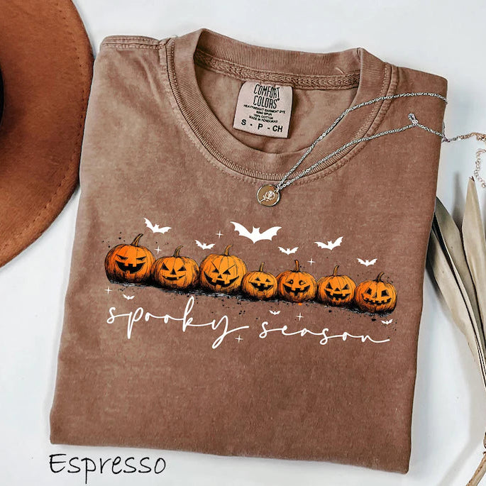 Comfort Colors® Spooky Season Pumpkins Halloween T-Shirt – Vintage Ghost, Pumpkin & Bat Graphic Tee, Stay Spooky Unisex Top