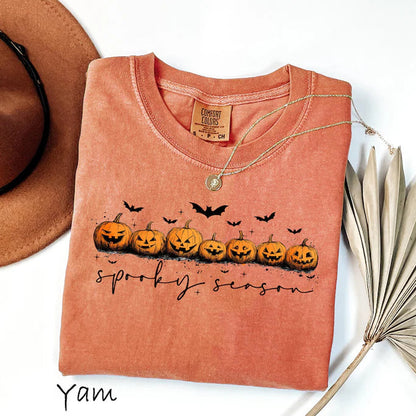 Comfort Colors® Spooky Season Pumpkins Halloween T-Shirt – Vintage Ghost, Pumpkin & Bat Graphic Tee, Stay Spooky Unisex Top