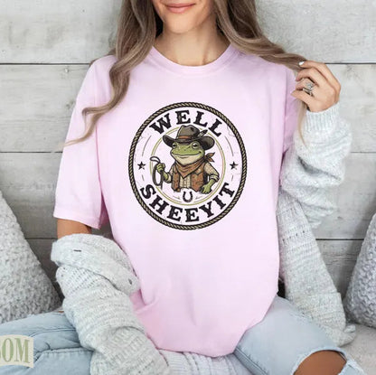 Comfort Colors® "Well Sheeyit" Cowboy Frog T-Shirt – Vintage Country Western Toad Tee, Funny Sarcastic Meme Unisex Top