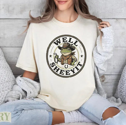 Comfort Colors® "Well Sheeyit" Cowboy Frog T-Shirt – Vintage Country Western Toad Tee, Funny Sarcastic Meme Unisex Top